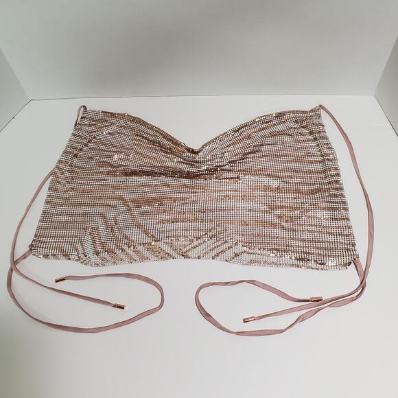 Ramy Brook Printed Rosa Halter Top XXS Metallic Chainmail Rose Gold Slinky New - Picture 3 of 14